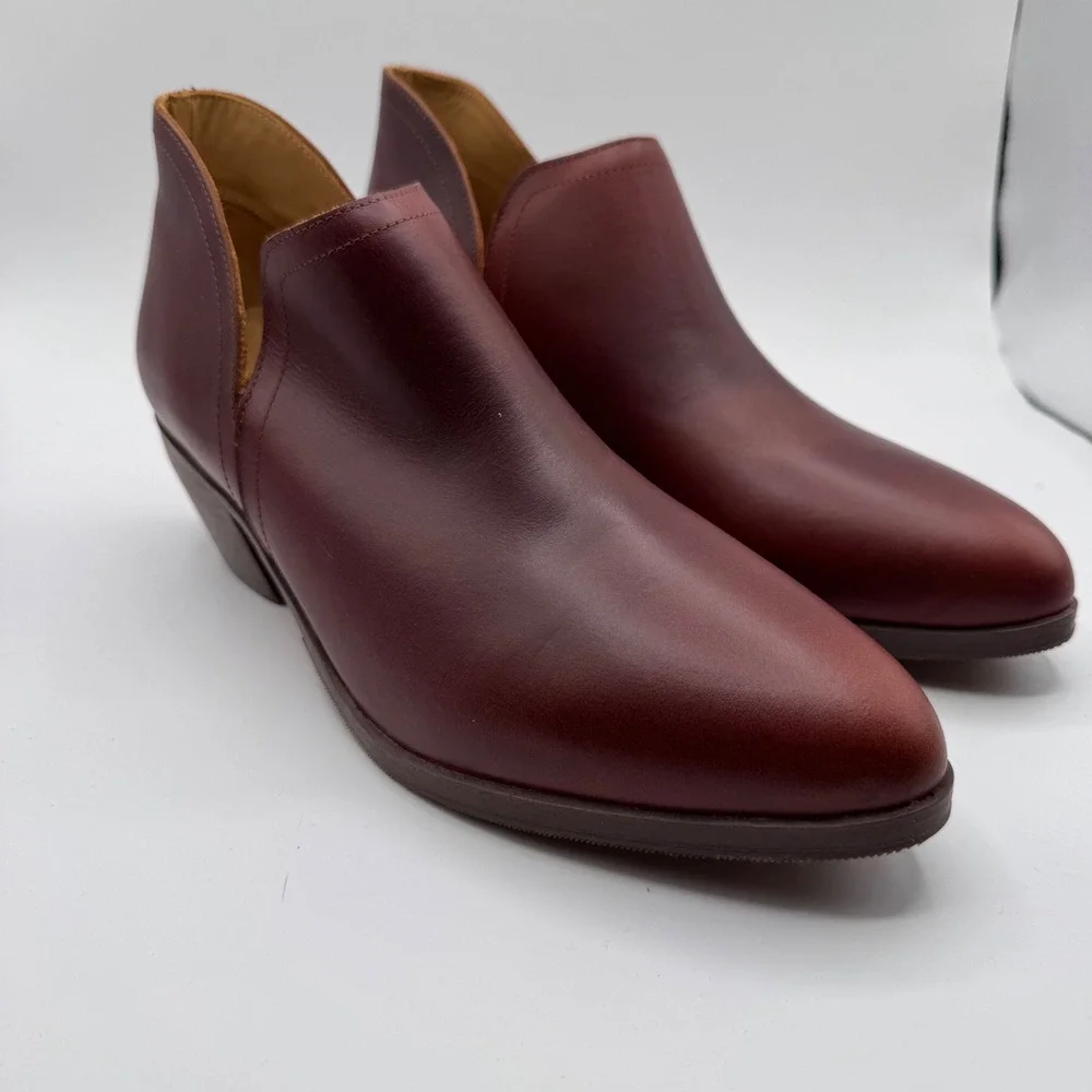 Nisolo Mia Auburn Red Ankle Boot‎ Leather Cutout Block Heel Women 10 New in Box